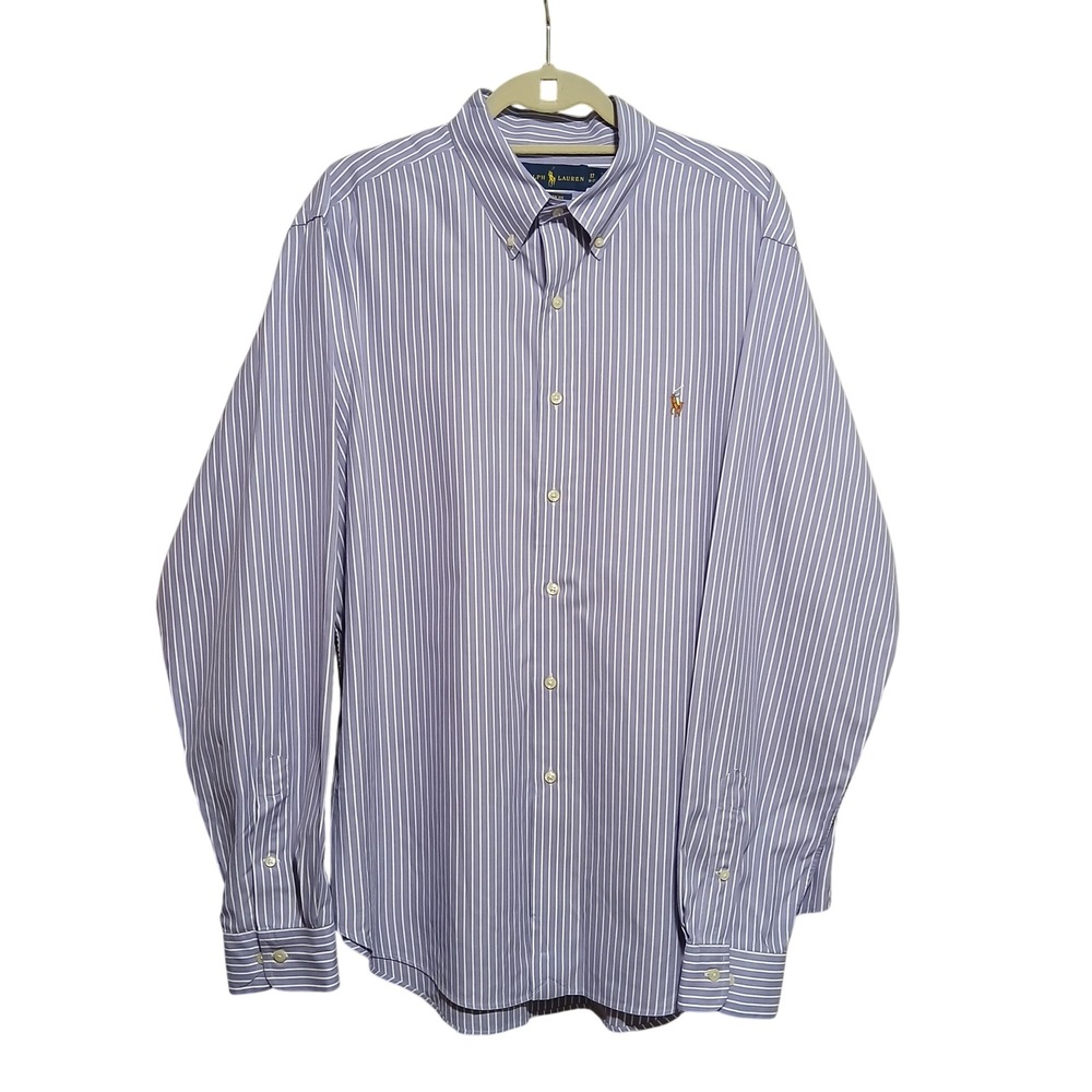 Ralph Lauren Mens Striped Button Down Shirt Purple White Classic Fit 17